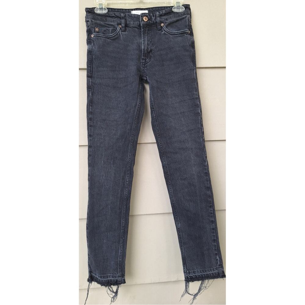 Free People We the Free Skinny Black Jeans Raw Hem Size 24 Size 0 Cotton Lyocel